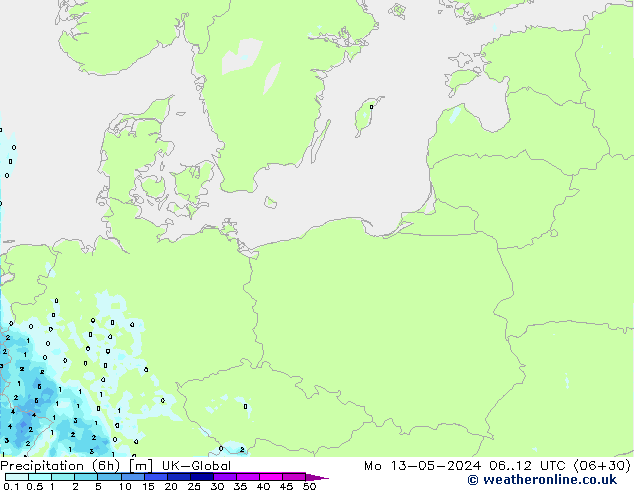 Precipitação (6h) UK-Global Seg 13.05.2024 12 UTC