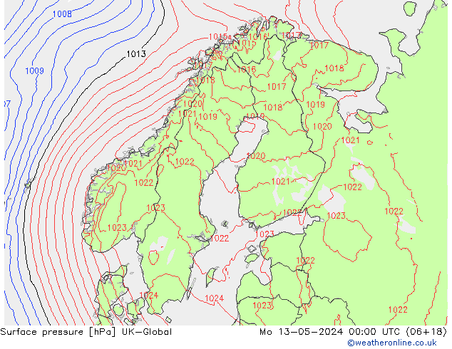 приземное давление UK-Global пн 13.05.2024 00 UTC