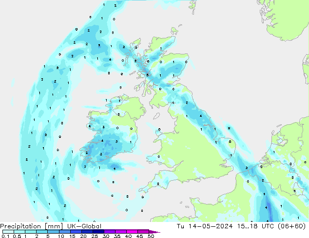 Precipitation UK-Global Tu 14.05.2024 18 UTC