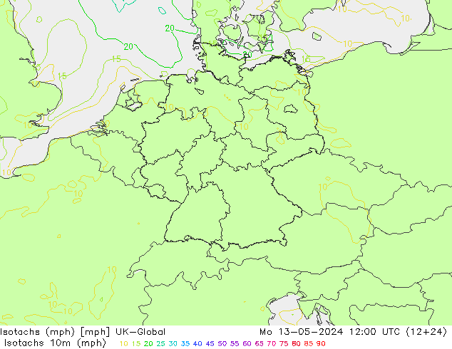 Isotachen (mph) UK-Global Mo 13.05.2024 12 UTC