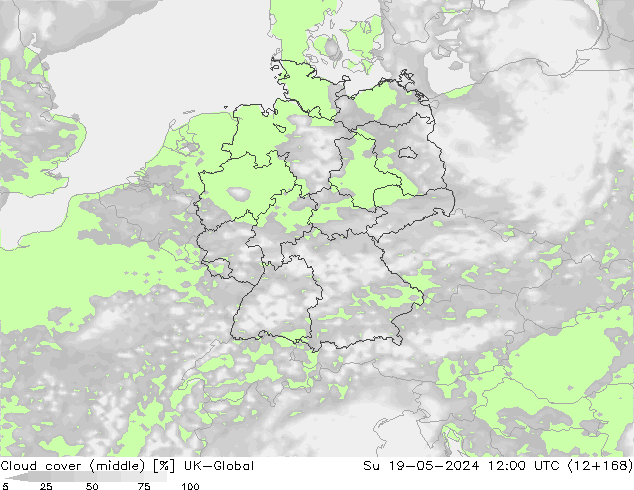 Cloud cover (middle) UK-Global Su 19.05.2024 12 UTC