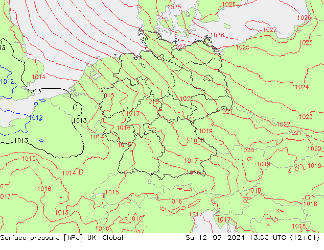 地面气压 UK-Global 星期日 12.05.2024 13 UTC