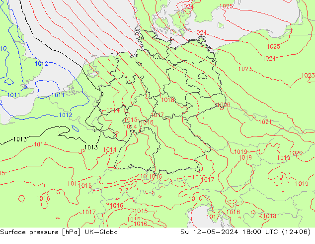 Pressione al suolo UK-Global dom 12.05.2024 18 UTC