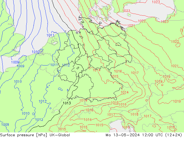 地面气压 UK-Global 星期一 13.05.2024 12 UTC