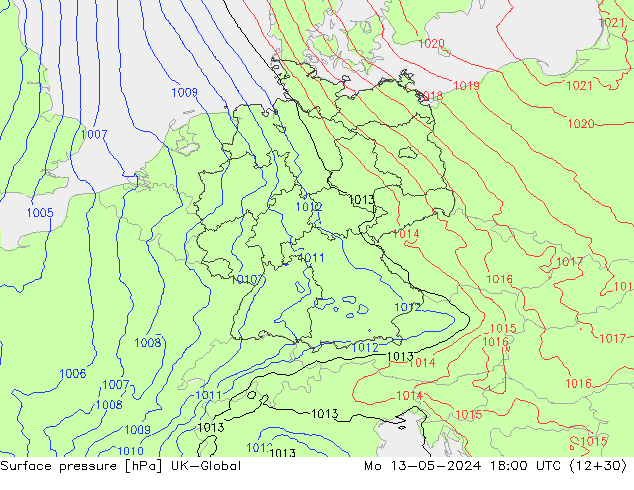 Surface pressure UK-Global Mo 13.05.2024 18 UTC