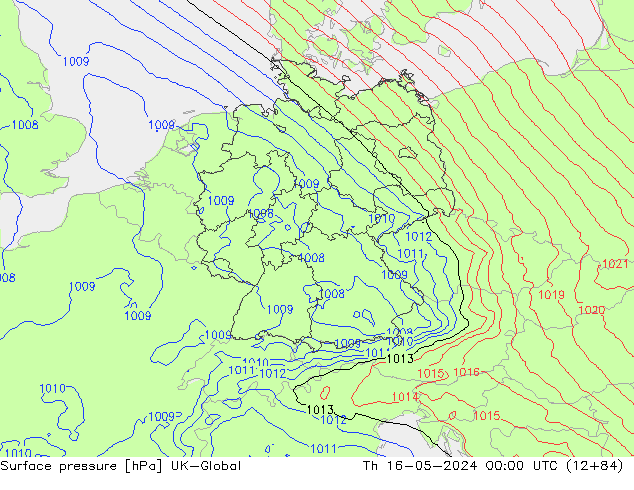 Pressione al suolo UK-Global gio 16.05.2024 00 UTC