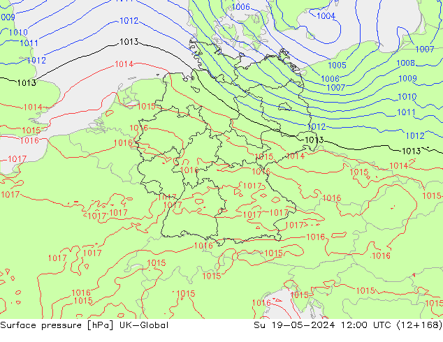 Atmosférický tlak UK-Global Ne 19.05.2024 12 UTC