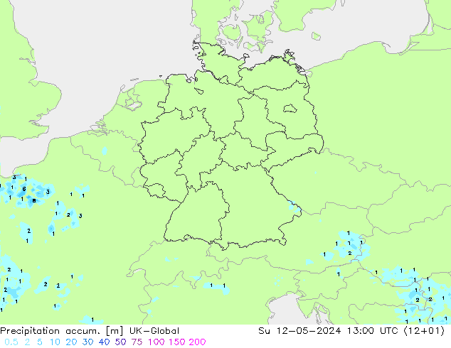 Precipitation accum. UK-Global Su 12.05.2024 13 UTC