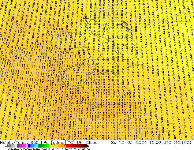 Géop./Temp. 850 hPa UK-Global dim 12.05.2024 15 UTC