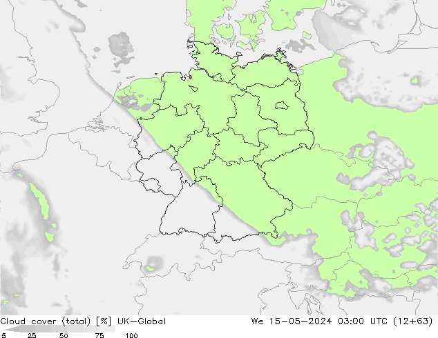 Cloud cover (total) UK-Global We 15.05.2024 03 UTC