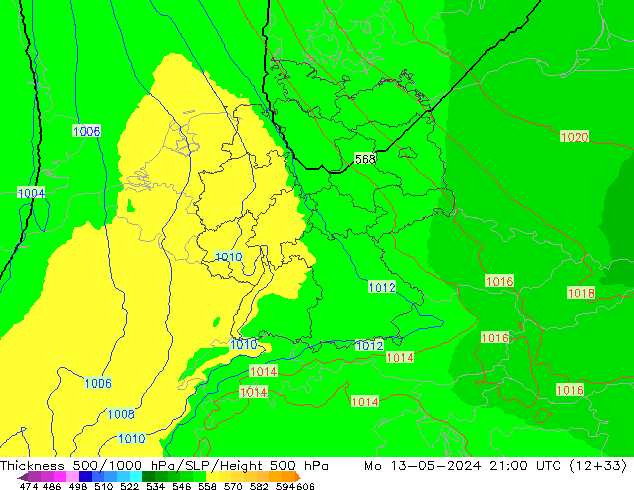 Dikte 500-1000hPa UK-Global ma 13.05.2024 21 UTC