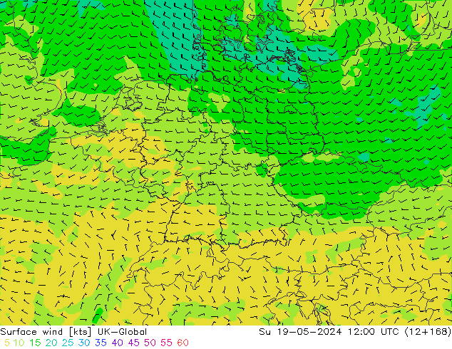 Surface wind UK-Global Ne 19.05.2024 12 UTC