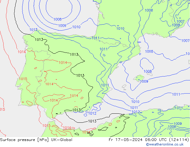 Surface pressure UK-Global Fr 17.05.2024 06 UTC