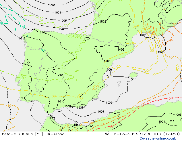 Theta-e 700hPa UK-Global wo 15.05.2024 00 UTC