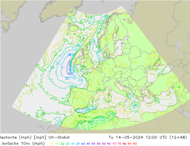 Isotachs (mph) UK-Global Tu 14.05.2024 12 UTC