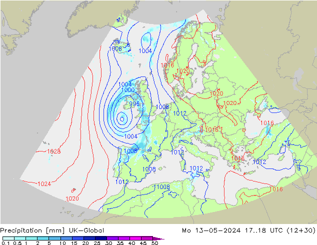 Precipitation UK-Global Mo 13.05.2024 18 UTC