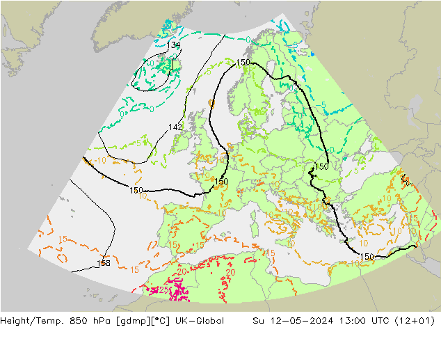 Hoogte/Temp. 850 hPa UK-Global zo 12.05.2024 13 UTC