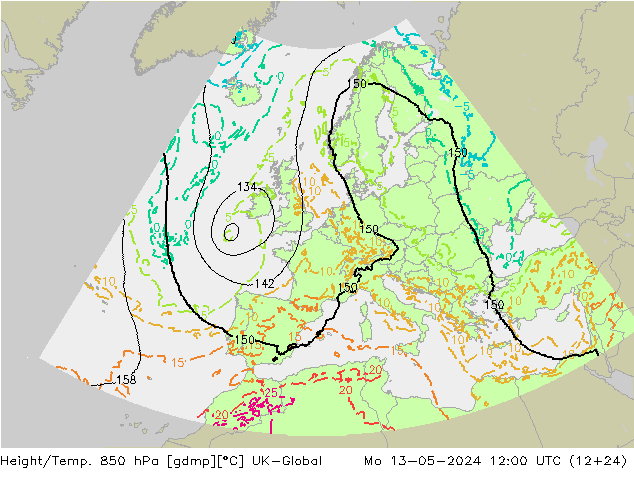 Height/Temp. 850 гПа UK-Global пн 13.05.2024 12 UTC