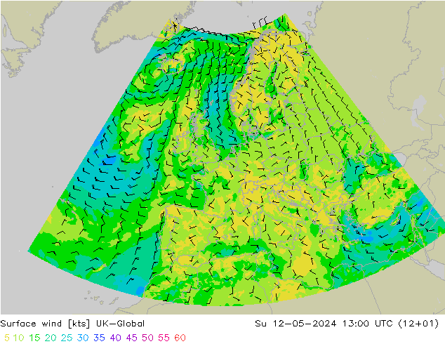 Surface wind UK-Global Su 12.05.2024 13 UTC