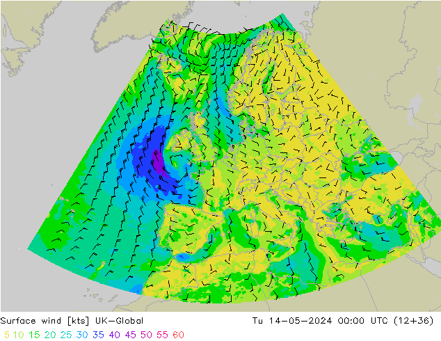 Vento 10 m UK-Global mar 14.05.2024 00 UTC