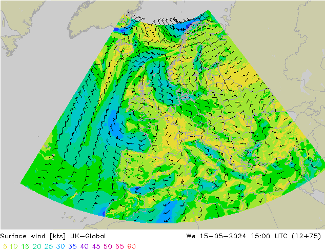 wiatr 10 m UK-Global śro. 15.05.2024 15 UTC
