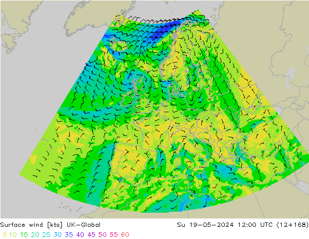 Rüzgar 10 m UK-Global Paz 19.05.2024 12 UTC