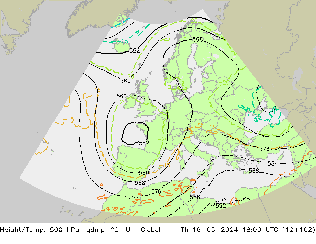 Height/Temp. 500 hPa UK-Global Qui 16.05.2024 18 UTC