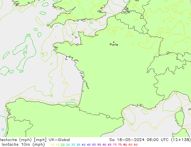 Isotachen (mph) UK-Global za 18.05.2024 06 UTC