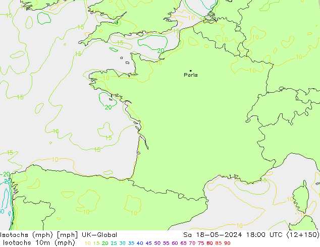 Isotachen (mph) UK-Global za 18.05.2024 18 UTC