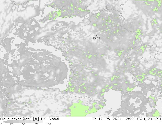 Bewolking (Laag) UK-Global vr 17.05.2024 12 UTC
