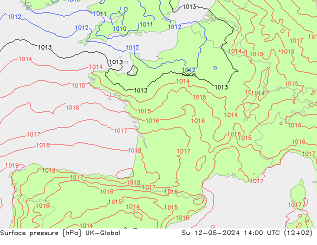 Atmosférický tlak UK-Global Ne 12.05.2024 14 UTC