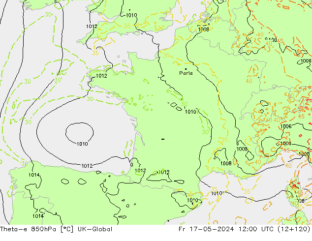 Theta-e 850hPa UK-Global vr 17.05.2024 12 UTC