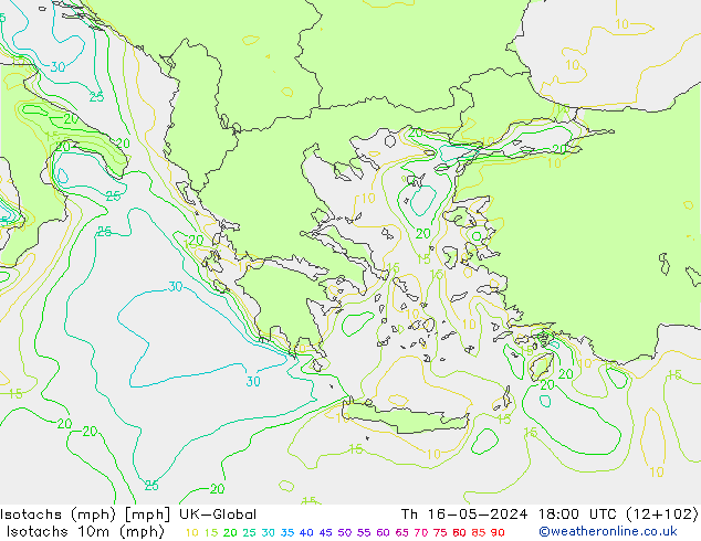 Izotacha (mph) UK-Global czw. 16.05.2024 18 UTC