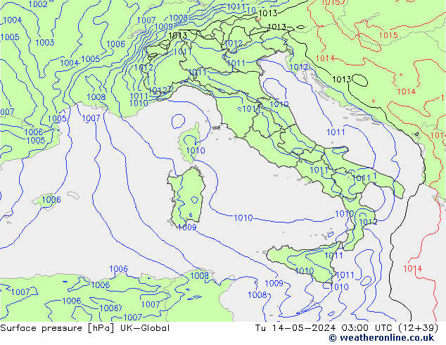 Pressione al suolo UK-Global mar 14.05.2024 03 UTC