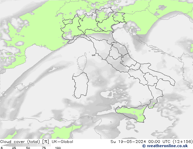 Bewolking (Totaal) UK-Global zo 19.05.2024 00 UTC