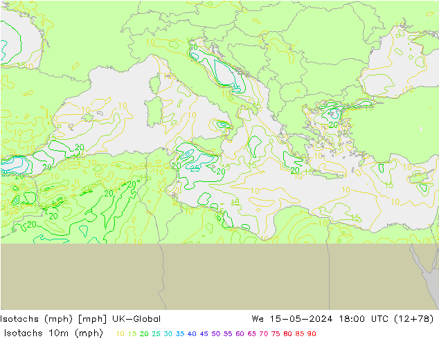Isotachs (mph) UK-Global mer 15.05.2024 18 UTC