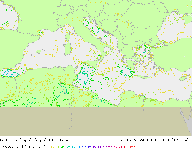 Izotacha (mph) UK-Global czw. 16.05.2024 00 UTC
