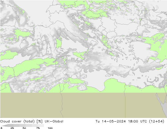Cloud cover (total) UK-Global Út 14.05.2024 18 UTC