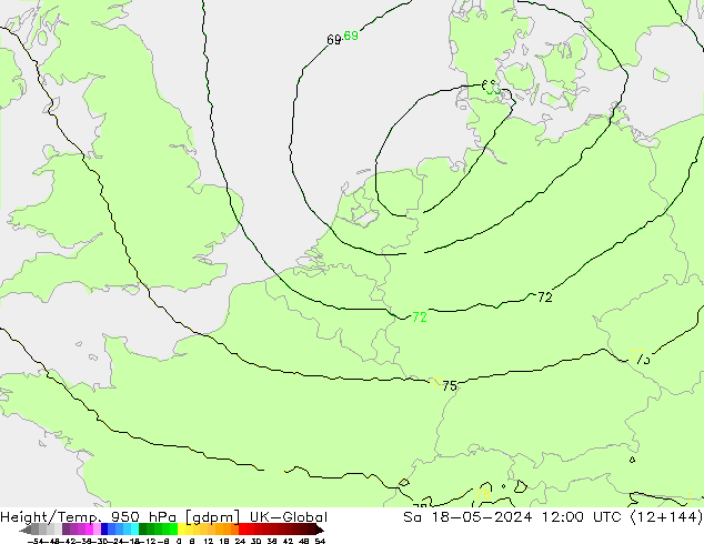 Hoogte/Temp. 950 hPa UK-Global za 18.05.2024 12 UTC