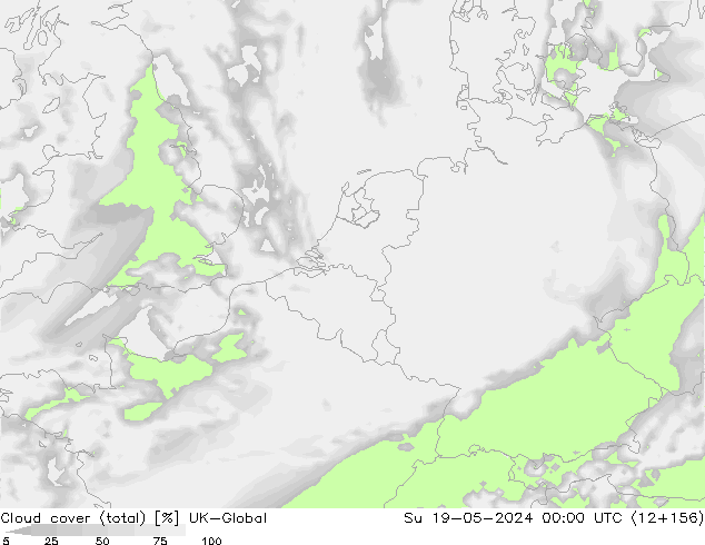 Cloud cover (total) UK-Global Su 19.05.2024 00 UTC