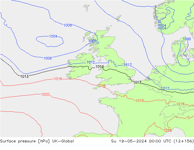 Pressione al suolo UK-Global dom 19.05.2024 00 UTC