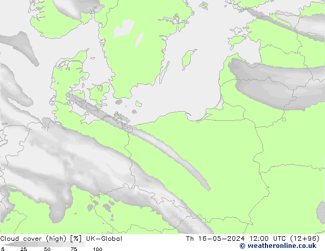 Cloud cover (high) UK-Global Th 16.05.2024 12 UTC