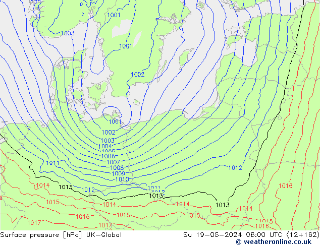 Atmosférický tlak UK-Global Ne 19.05.2024 06 UTC
