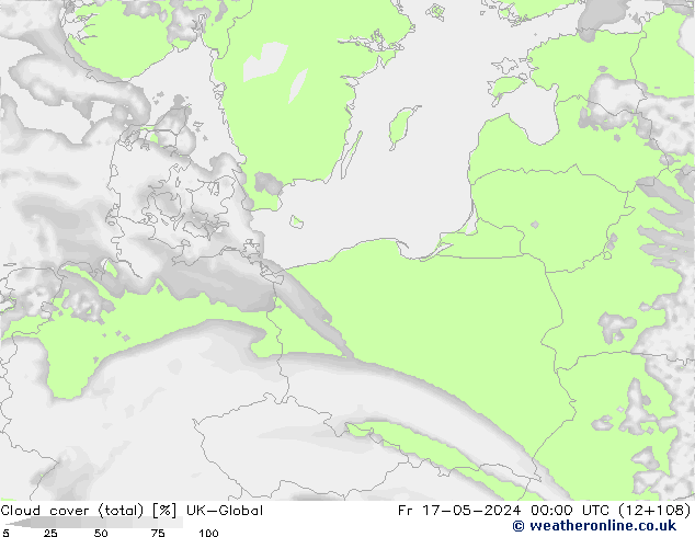 Cloud cover (total) UK-Global Fr 17.05.2024 00 UTC