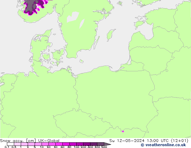 Snow accu. UK-Global Ne 12.05.2024 13 UTC