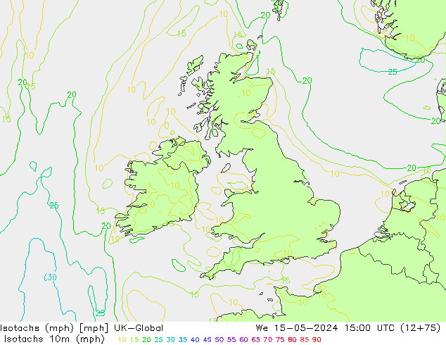Isotachs (mph) UK-Global mer 15.05.2024 15 UTC