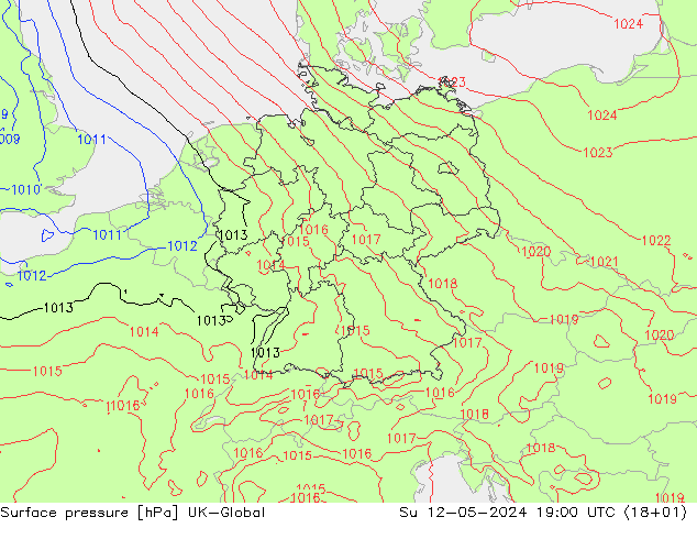 地面气压 UK-Global 星期日 12.05.2024 19 UTC