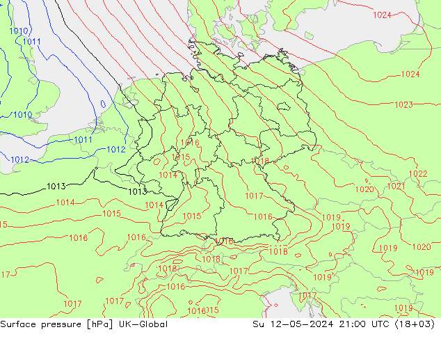 地面气压 UK-Global 星期日 12.05.2024 21 UTC