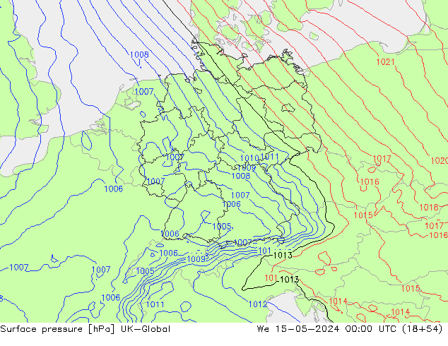 Pressione al suolo UK-Global mer 15.05.2024 00 UTC