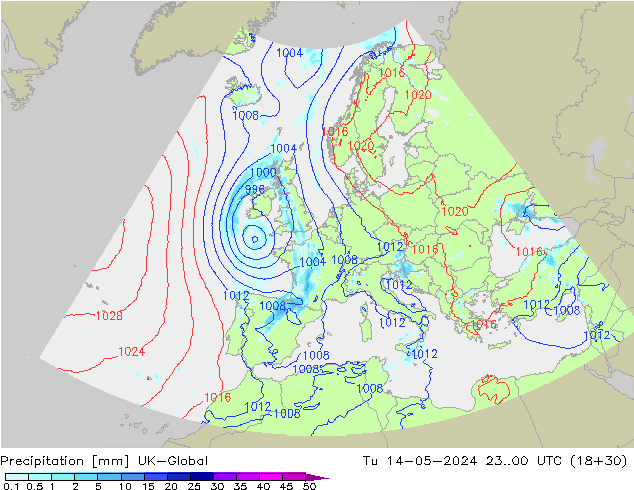 Precipitation UK-Global Tu 14.05.2024 00 UTC